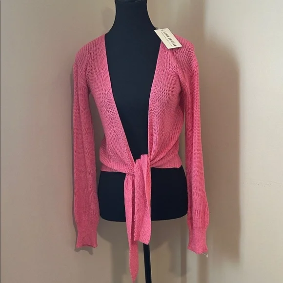 Hyped Unicorn Pink Front Tie Knot Long Sleeve Knit Cropped Cardigan Size S/M NWT - Picture 3 of 9
